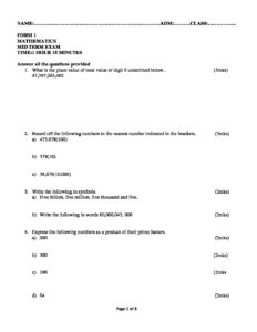 Form One Mathematics Set 1 QS | Enhanced Education Group